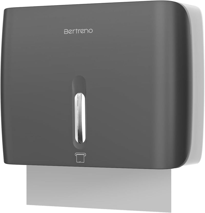 Bertreno Commercial Paper Towel Dispenser Wall Mount Paper Hand Towel Dispenser Large Capacity 200 Multifold/Trifold/C Fold Paper Towel Dispenser Bathroom Adhesive Tissue Dispenser （Black） - Image 1